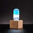Elegant Blue Lamp showcasing warm ambient light in a modern design with wood base and vibrant blue finish.
