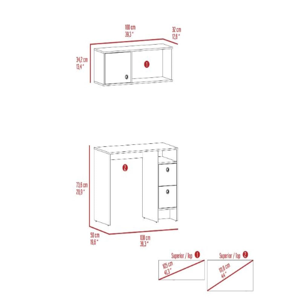 Office Set, Two Drawers, Wall Cabinet, Single Door Cabinet