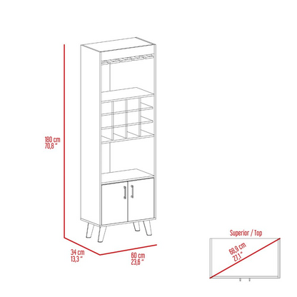 Bar Cabinet, Twelve Wine Cubbies, Rack, Dark Walnut Finish