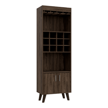 Bar Cabinet, Twelve Wine Cubbies, Rack, Dark Walnut Finish