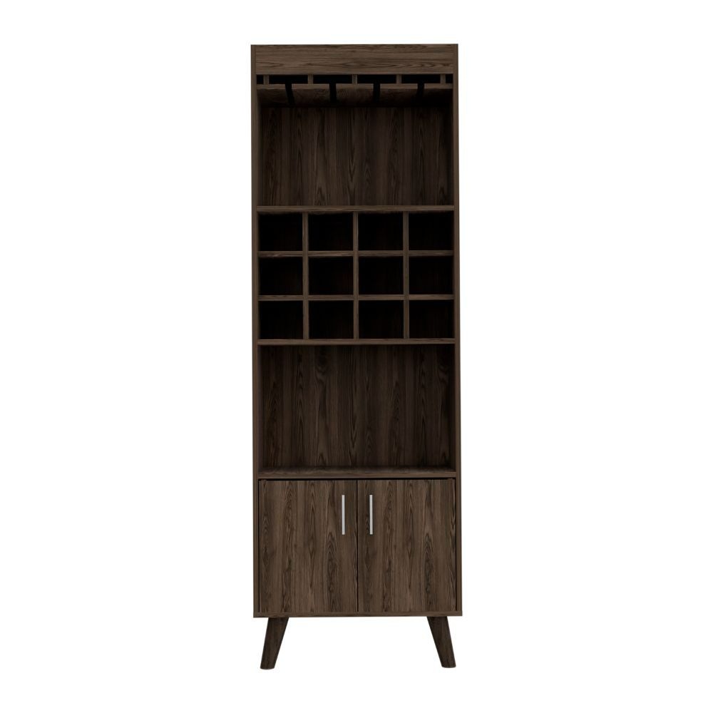 Bar Cabinet, Twelve Wine Cubbies, Rack, Dark Walnut Finish