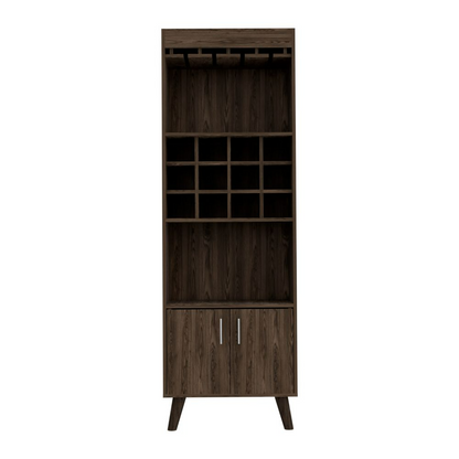 Bar Cabinet, Twelve Wine Cubbies, Rack, Dark Walnut Finish