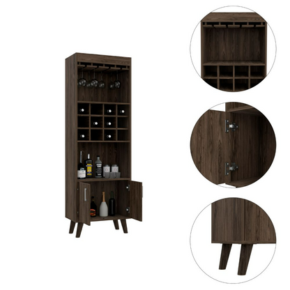 Bar Cabinet, Twelve Wine Cubbies, Rack, Dark Walnut Finish