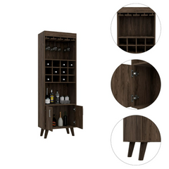 Bar Cabinet Bull, Twelve Wine Cubbies, Rack, Dark Walnut Finish