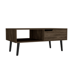 Coffee Table Bull, One Drawer, One Open Shelf, Four Legs, Dark Walnut