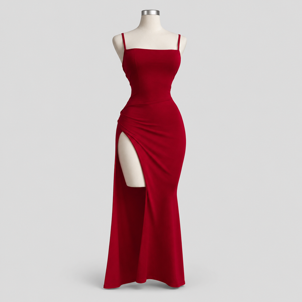 Red Black Lace-Up Elegant Dress