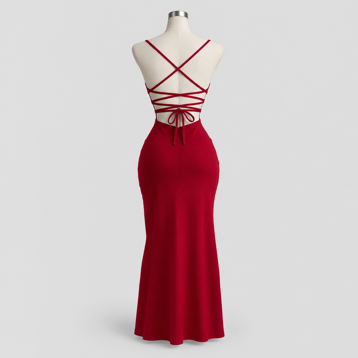 Red Black Lace-Up Elegant Dress