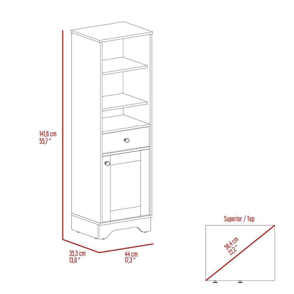 Linen Cabinet, One Drawer, One Cabinet, Multiple Shelves.