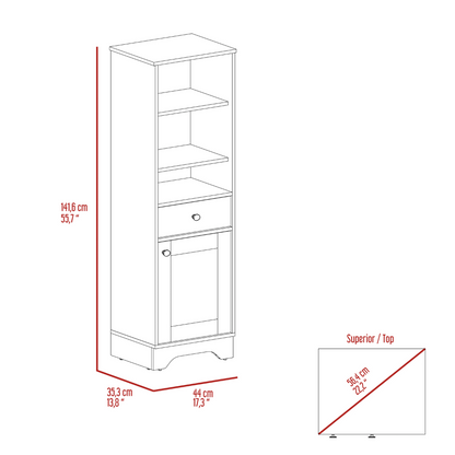 Linen Cabinet, One Drawer, One Cabinet, Multiple Shelves.