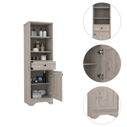 Linen Cabinet, One Drawer, One Cabinet, Multiple Shelves.