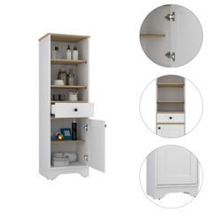 Linen Cabinet Burnedt, Multiple Shelves, Light Oak / White Finish