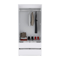 Armoire Closet, Two Drawers, White Finish