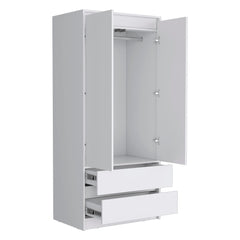 Armoire Closet, Two Drawers, White Finish