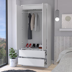 Armoire Closet, Two Drawers, White Finish