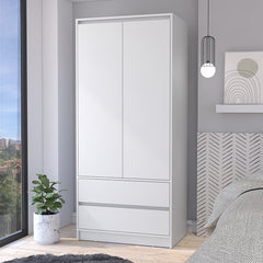 Armoire Closet, Two Drawers, White Finish