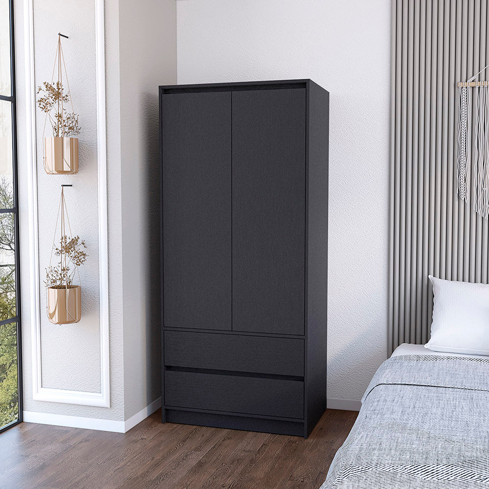 Armoire, Two Drawers, Black Finish.