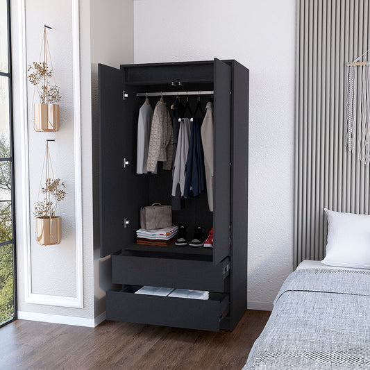 Armoire, Two Drawers, Black Finish.