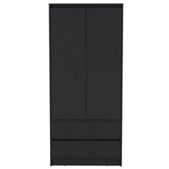 Armoire Closet, Two Drawers, Black Finish