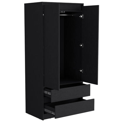 Armoire, Two Drawers, Black Finish.