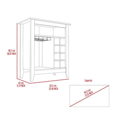 Bar Cabinet Castle, One Open Shelf, Six Wine Cubbies, Light Gray