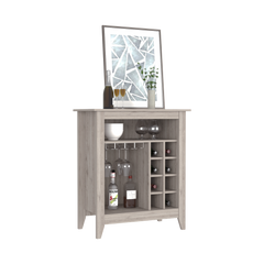 Bar Cabinet Castle, One Open Shelf, Six Wine Cubbies, Light Gray