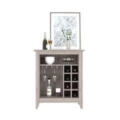 Bar Cabinet Castle, One Open Shelf, Six Wine Cubbies, Light Gray