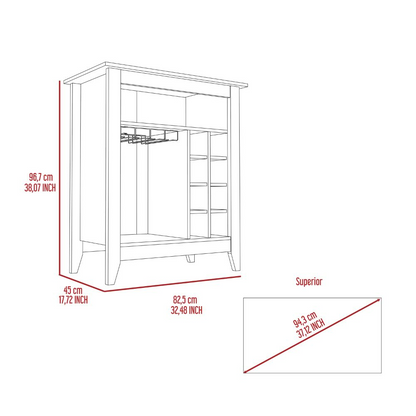 Bar Cabinet Castle, One Open Shelf, Six Wine Cubbies, Black Wengue.