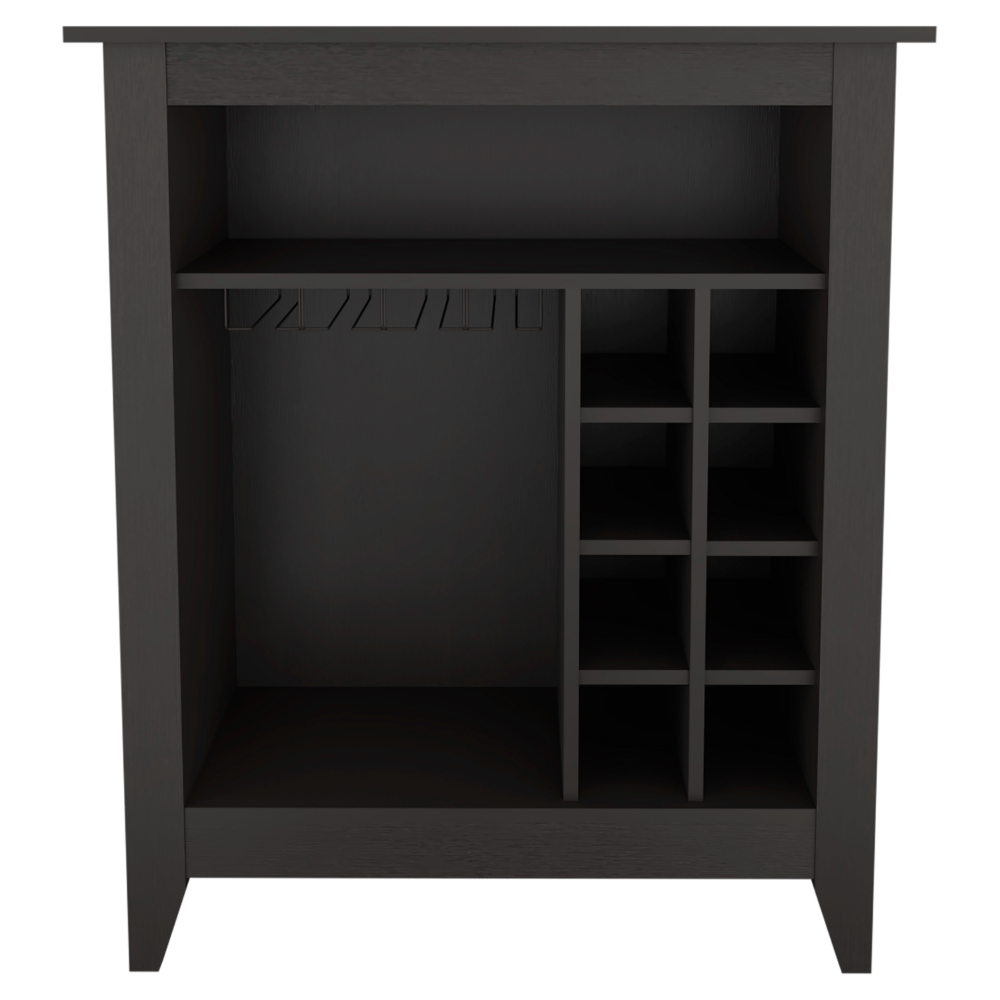 Bar Cabinet Castle, One Open Shelf, Six Wine Cubbies, Black Wengue.