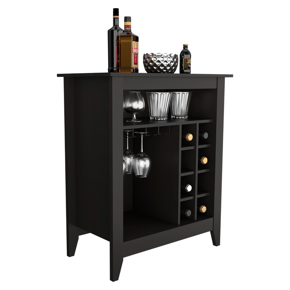 Bar Cabinet Castle, One Open Shelf, Six Wine Cubbies, Black Wengue.