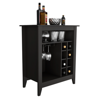 Bar Cabinet Castle, One Open Shelf, Six Wine Cubbies, Black Wengue.