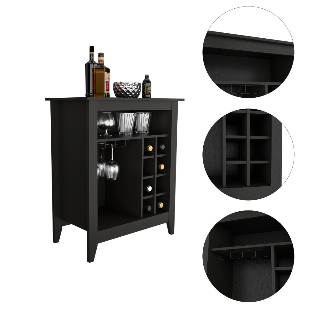 Bar Cabinet Castle, One Open Shelf, Six Wine Cubbies, Black Wengue.