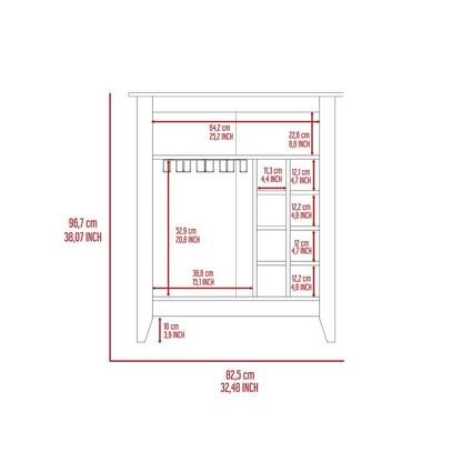 Bar Cabinet Castle, One Open Shelf, Six Wine Cubbies, Carbon Espresso