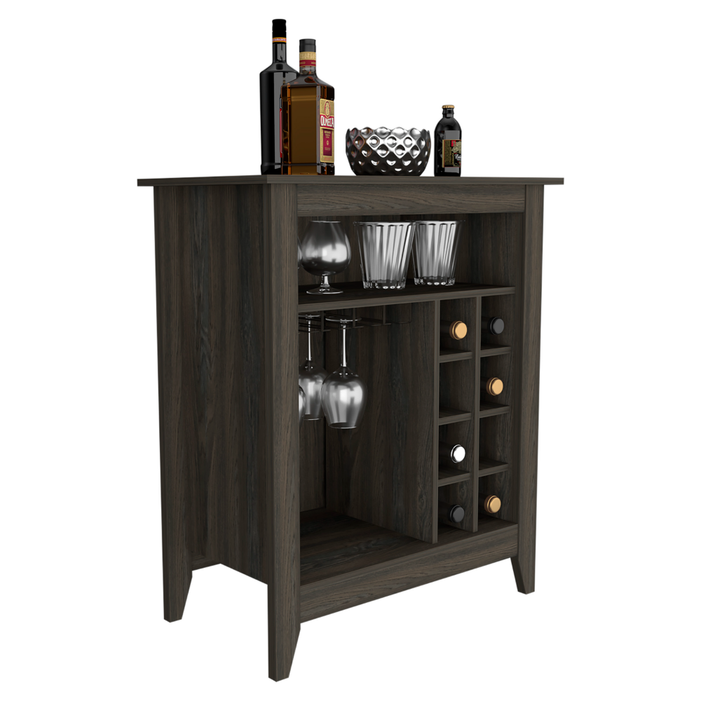 Bar Cabinet Castle, One Open Shelf, Six Wine Cubbies, Carbon Espresso