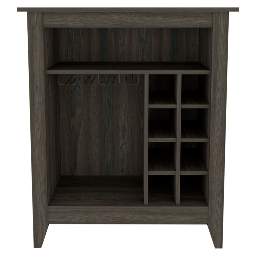 Bar Cabinet Castle, One Open Shelf, Six Wine Cubbies, Carbon Espresso