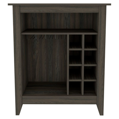 Bar Cabinet Castle, One Open Shelf, Six Wine Cubbies, Carbon Espresso