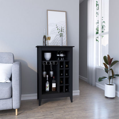 Bar Cabinet Castle, One Open Shelf, Six Wine Cubbies, Black Wengue.