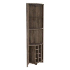 Corner Bar Cabinet  Castle, Three Shelves, Eight Wine Cubbies, Dark