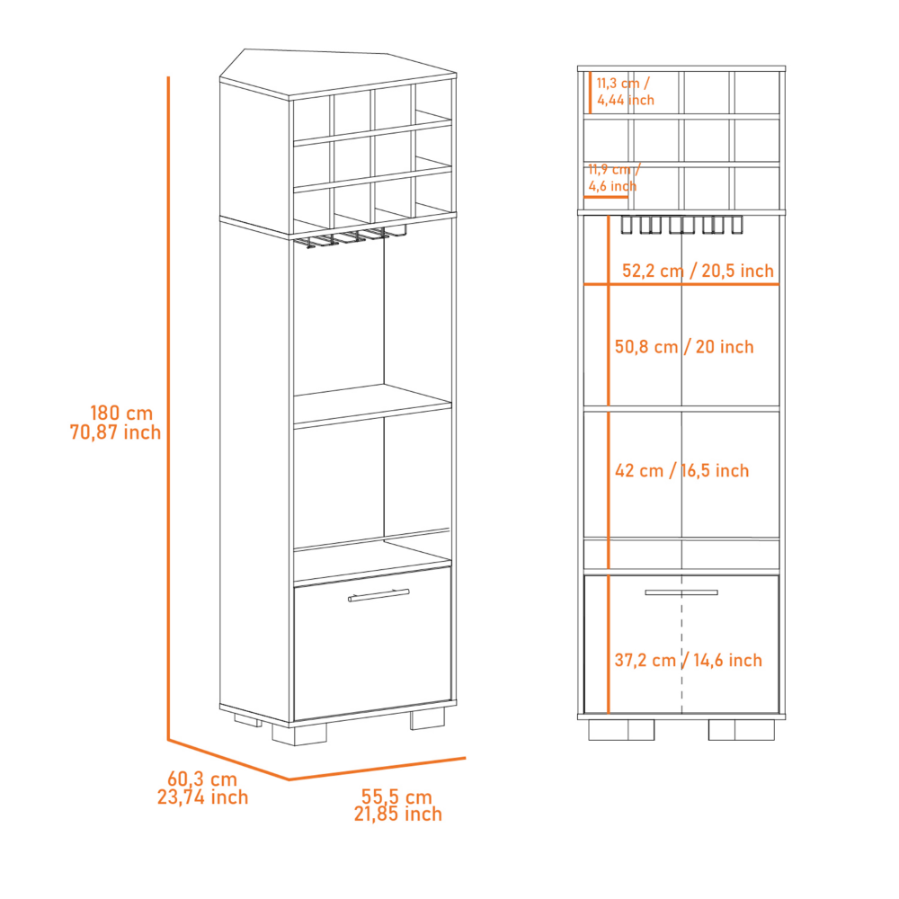 Mahogany, Corner Bar Cabinet, 8 Wine Cubbies, 2 Side Shelves