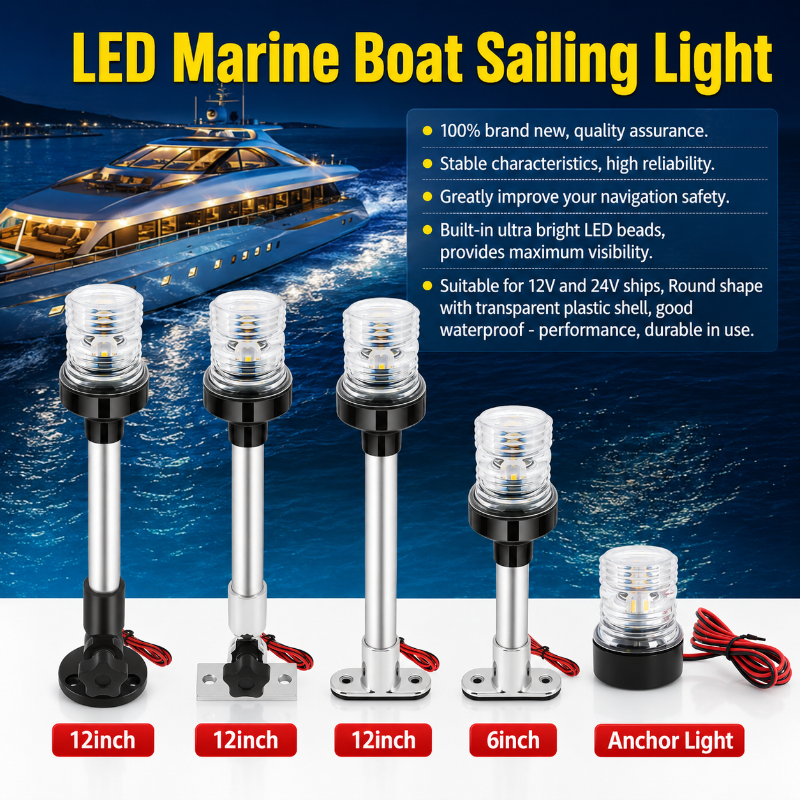 12V/24V Waterproof LED Marine Boat Navigation Light 180° Rotating Sailing Anchor Light