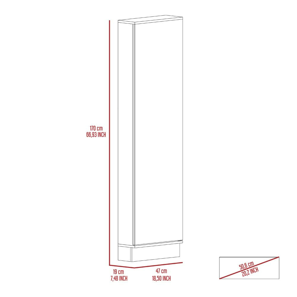 Shoe Rack, Mirror, Five Interior Shelves, Single Door Cabinet,