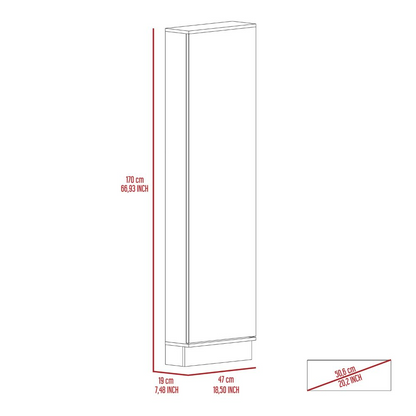 Shoe Rack, Mirror, Five Interior Shelves, Single Door Cabinet,