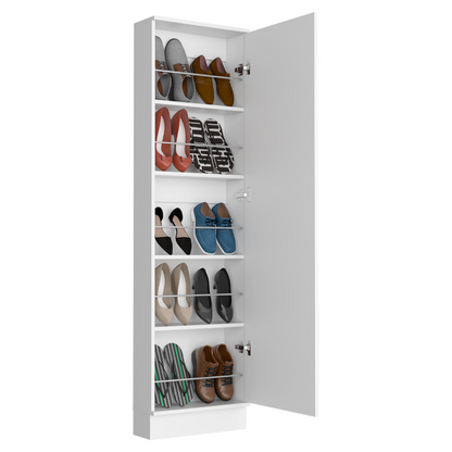 Shoe Rack, Mirror, Five Interior Shelves, Single Door Cabinet,