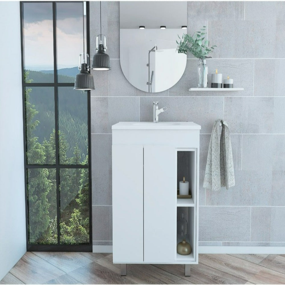 Vanity, Double Door Cabinet, White Finish.