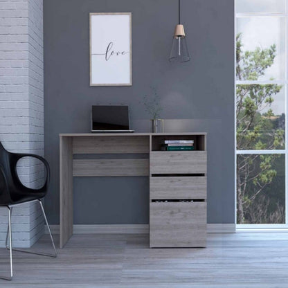 Computer Desk, One Shelf, Light Gray Finish.