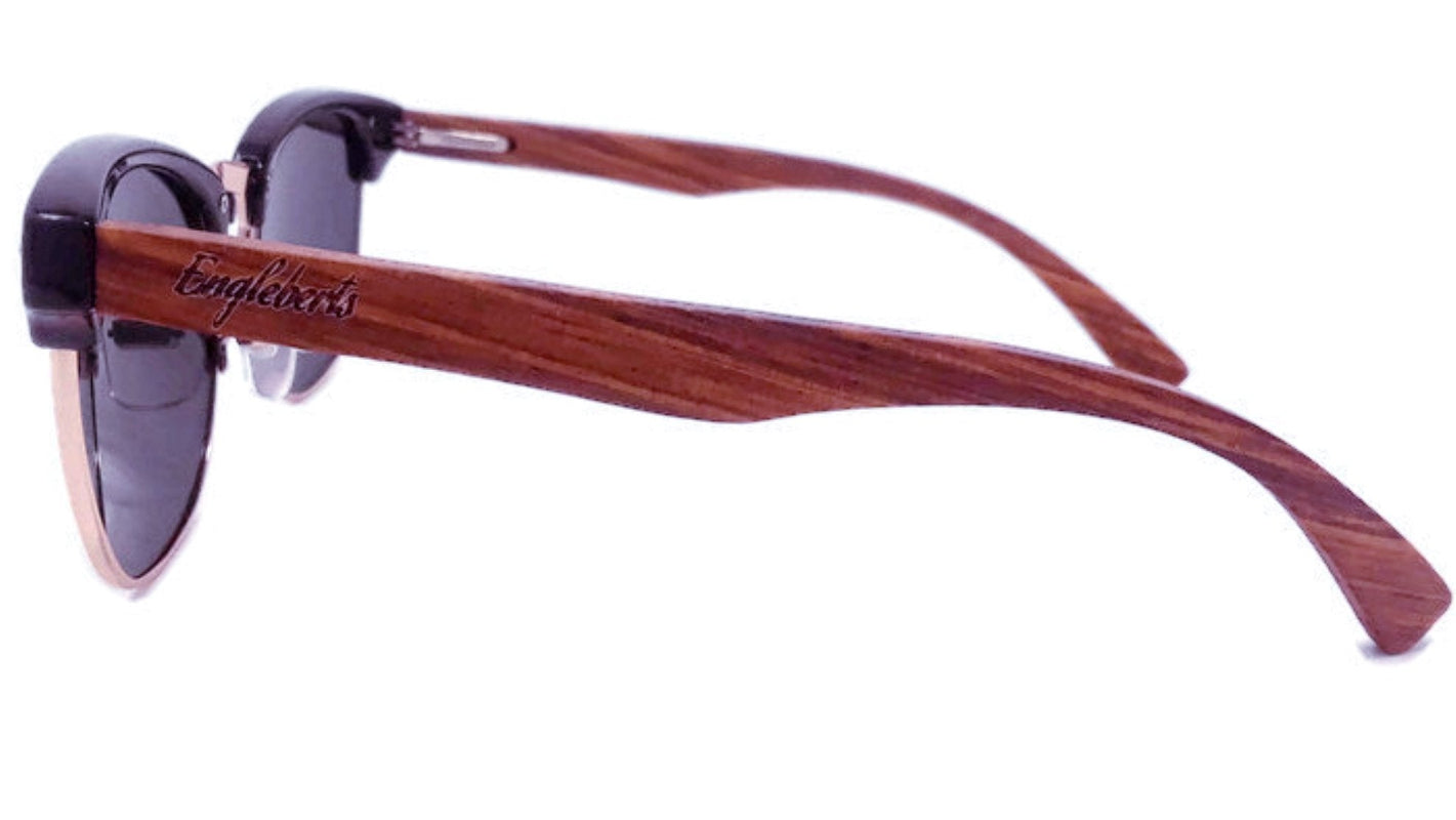 Gafas de sol estilo club de madera de nogal auténtica con estuche de bambú, polarizadas
