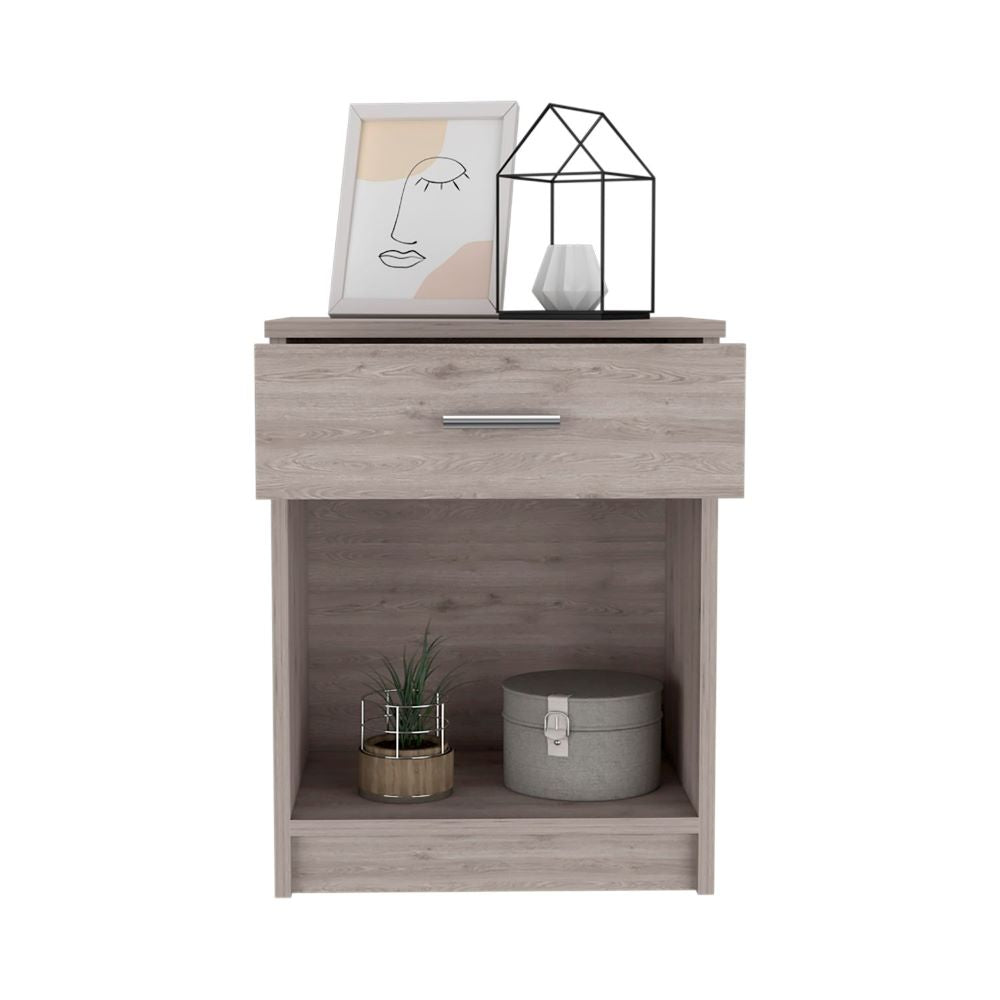 Nightstand, Single Drawer, Lower Shelf, Light Gray Finish