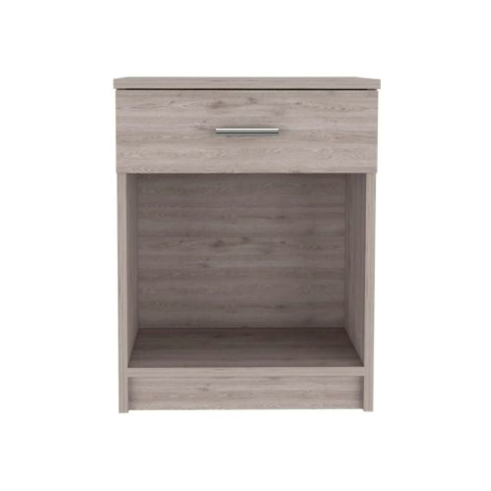 Nightstand, Single Drawer, Lower Shelf, Light Gray Finish