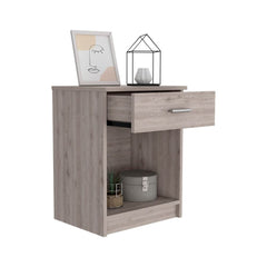 Nightstand Coco, Single Drawer, Lower Shelf, Light Gray Finish