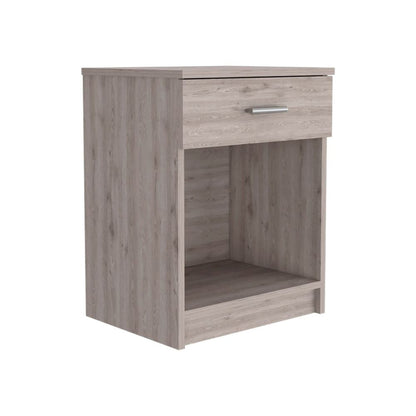 Nightstand, Single Drawer, Lower Shelf, Light Gray Finish