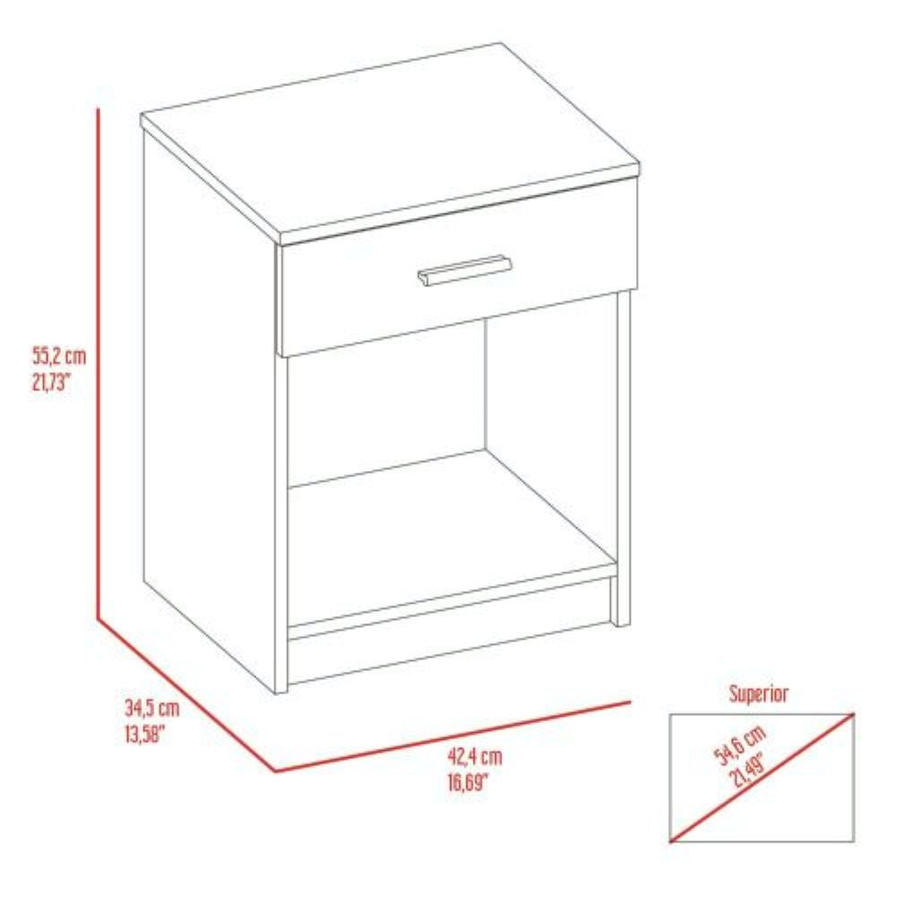 Nightstand, Single Drawer, Lower Shelf, Light Gray Finish